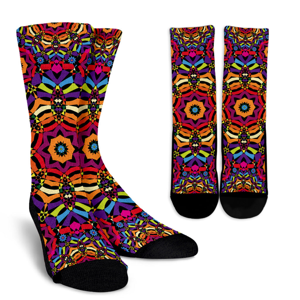 Kaleidoscope Pattern Print Design 01 Crew Socks
