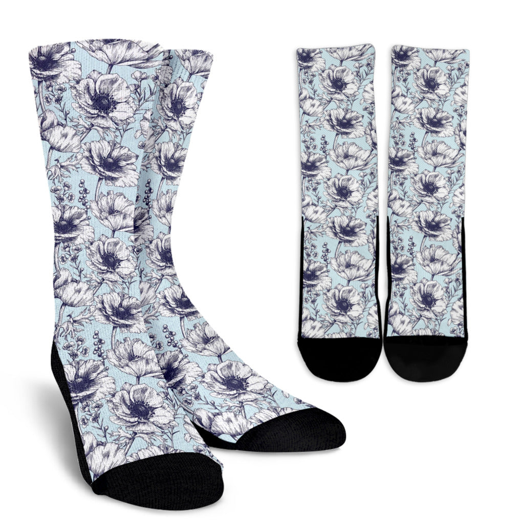 Anemone Pattern Print Design 02 Crew Socks