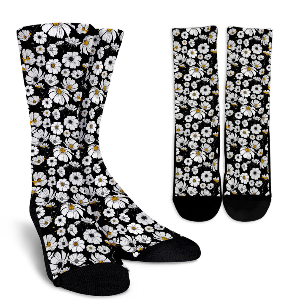Daisy Pattern Print Design 02 Crew Socks