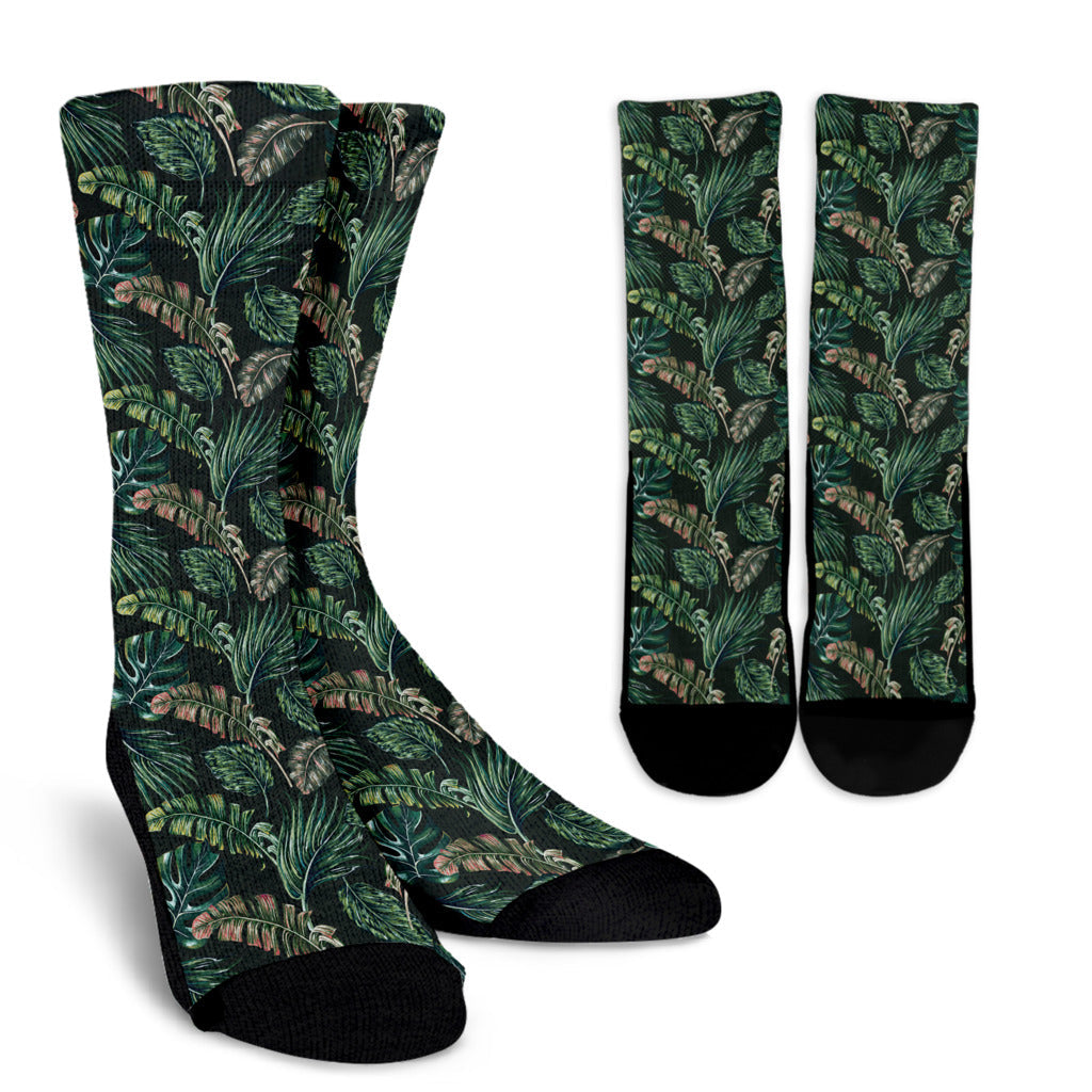 Banana Leaf Pattern Print Design 05 Crew Socks