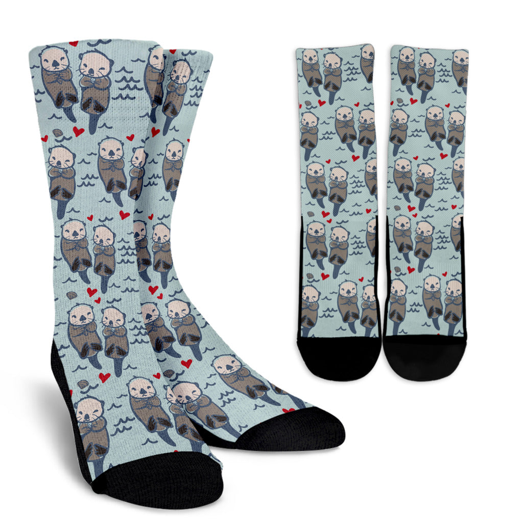 Sea Otter Pattern Print Design 03 Crew Socks