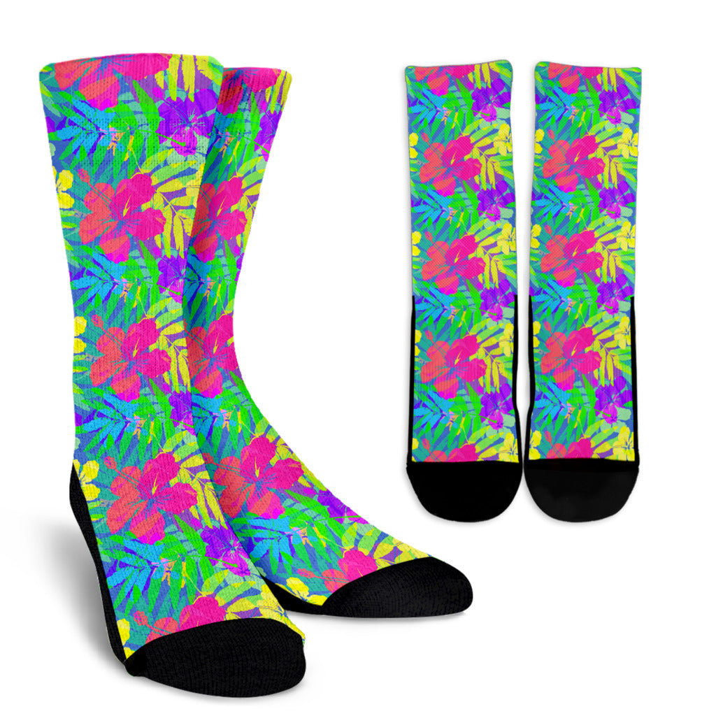 Neon Tropical Pattern Print Design A03 Crew Socks