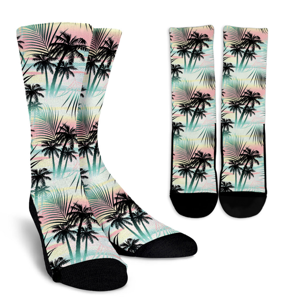 Palm Tree Pattern Print Design A03 Crew Socks