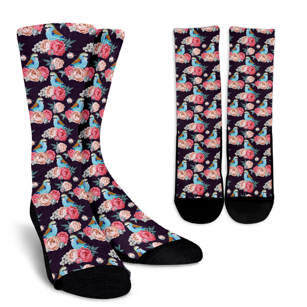 Bluebird Pattern Print Design 02 Crew Socks