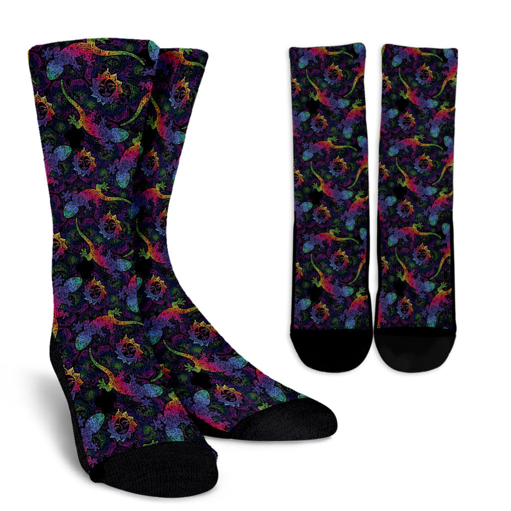 Gecko Rainbow Pattern Print Design 03 Crew Socks