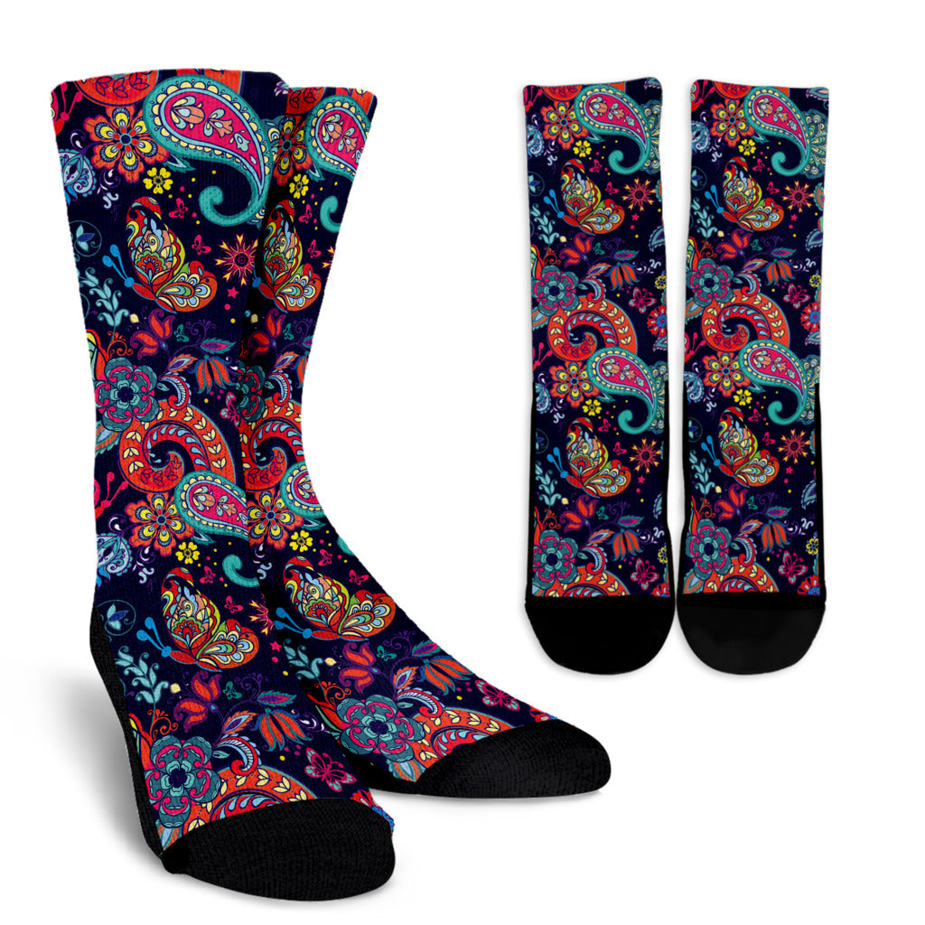 Paisley Boho Pattern Print Design A06 Crew Socks