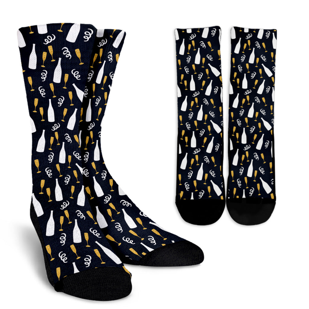 Champagne Pattern Print Design 01 Crew Socks
