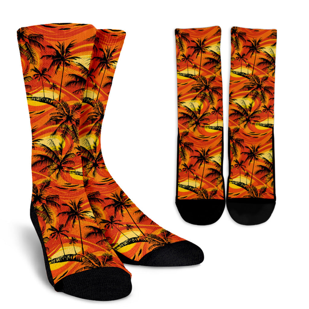 Palm Tree Pattern Print Design A02 Crew Socks