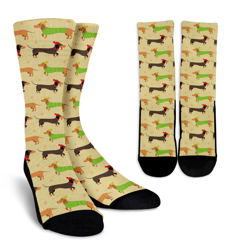 Dachshund Pattern Print Design 06 Crew Socks