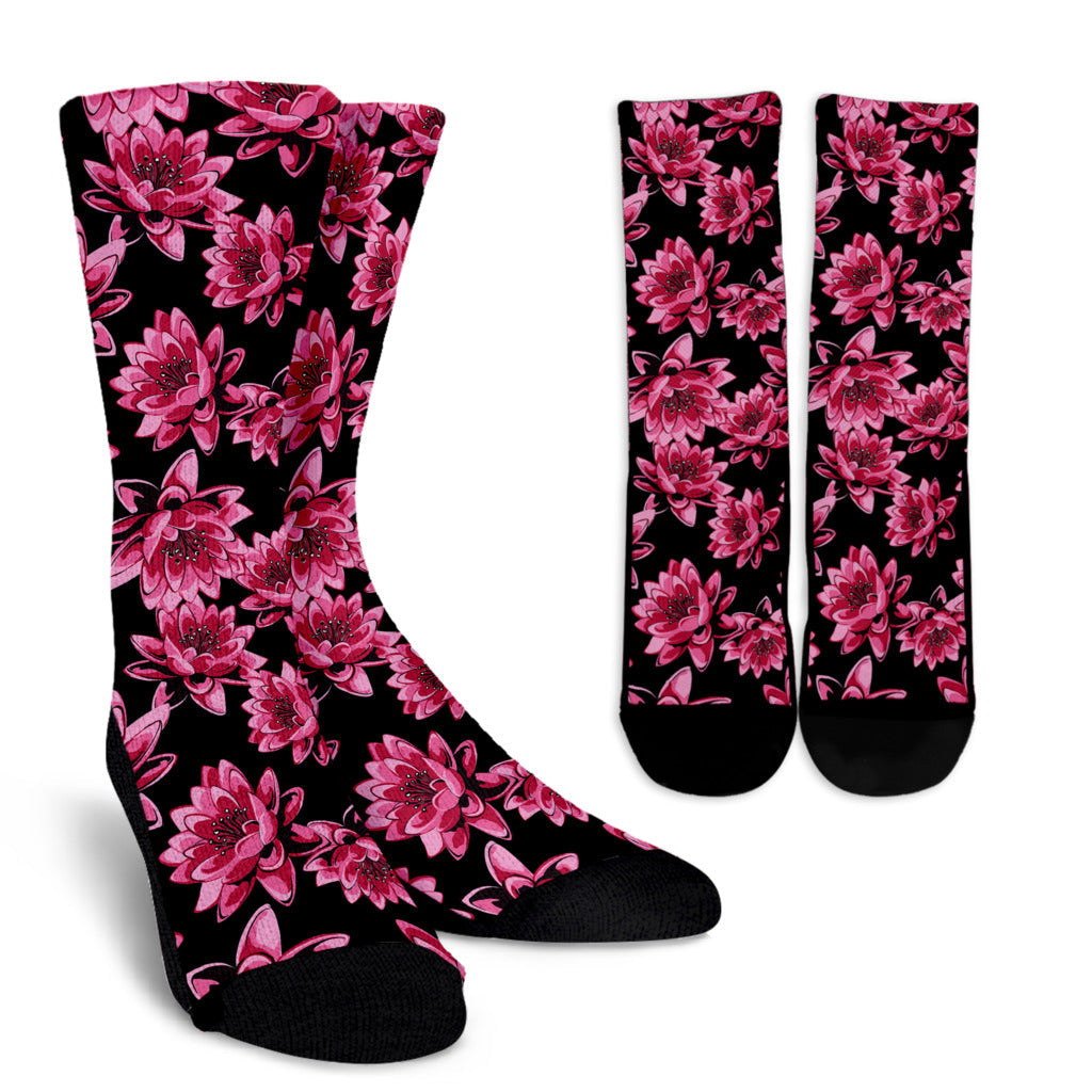 Lotus Pattern Print Design 03 Crew Socks