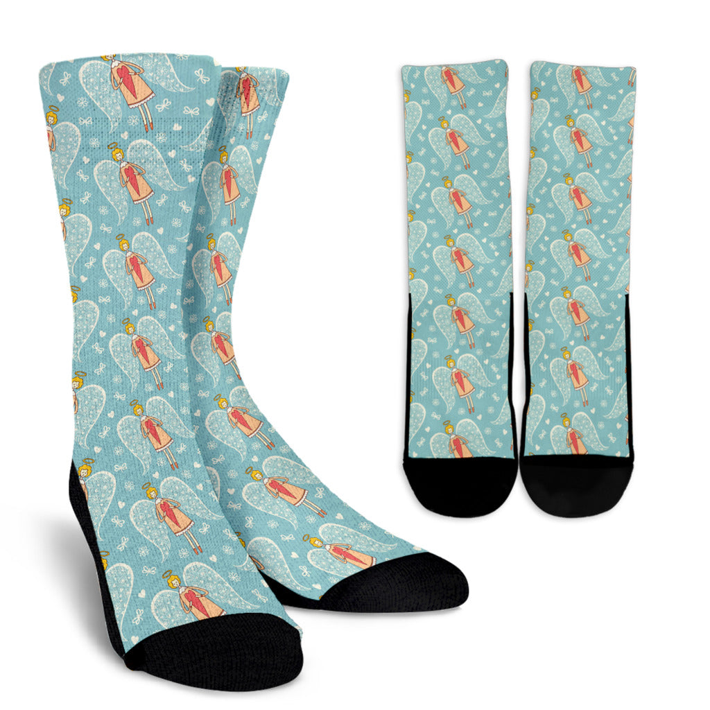 Angel Pattern Print Design 01 Crew Socks
