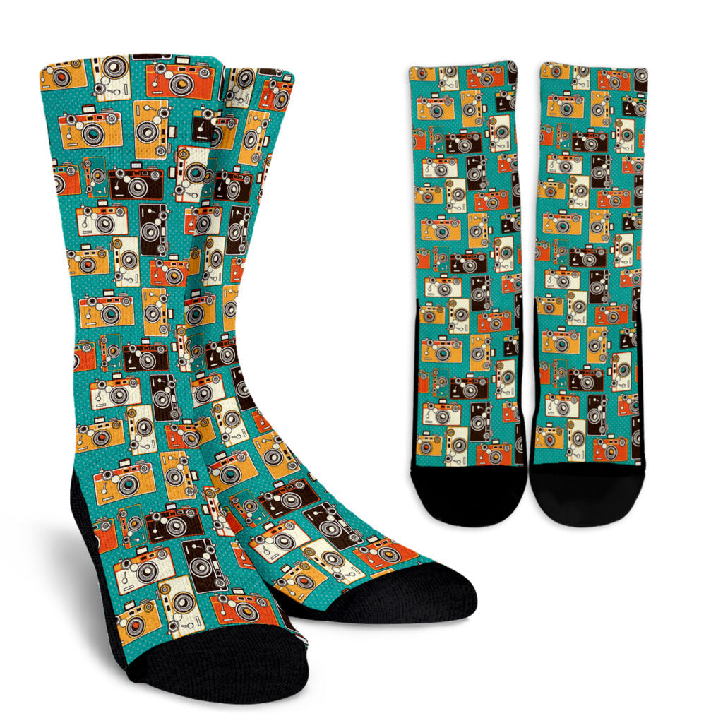 Camera Pattern Print Design 02 Crew Socks