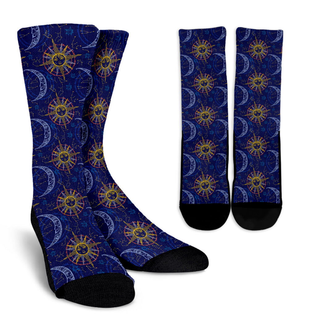 Celestial Moon Sun Pattern Print Design 01 Crew Socks