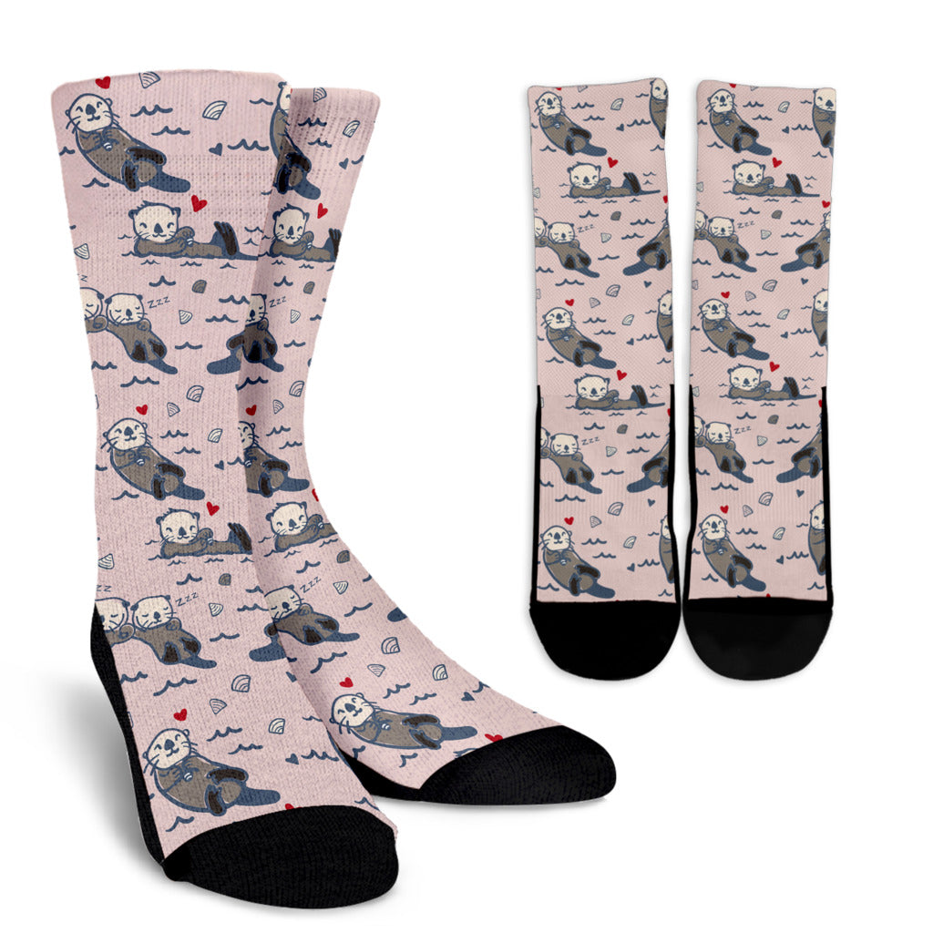 Sea Otter Pattern Print Design 02 Crew Socks