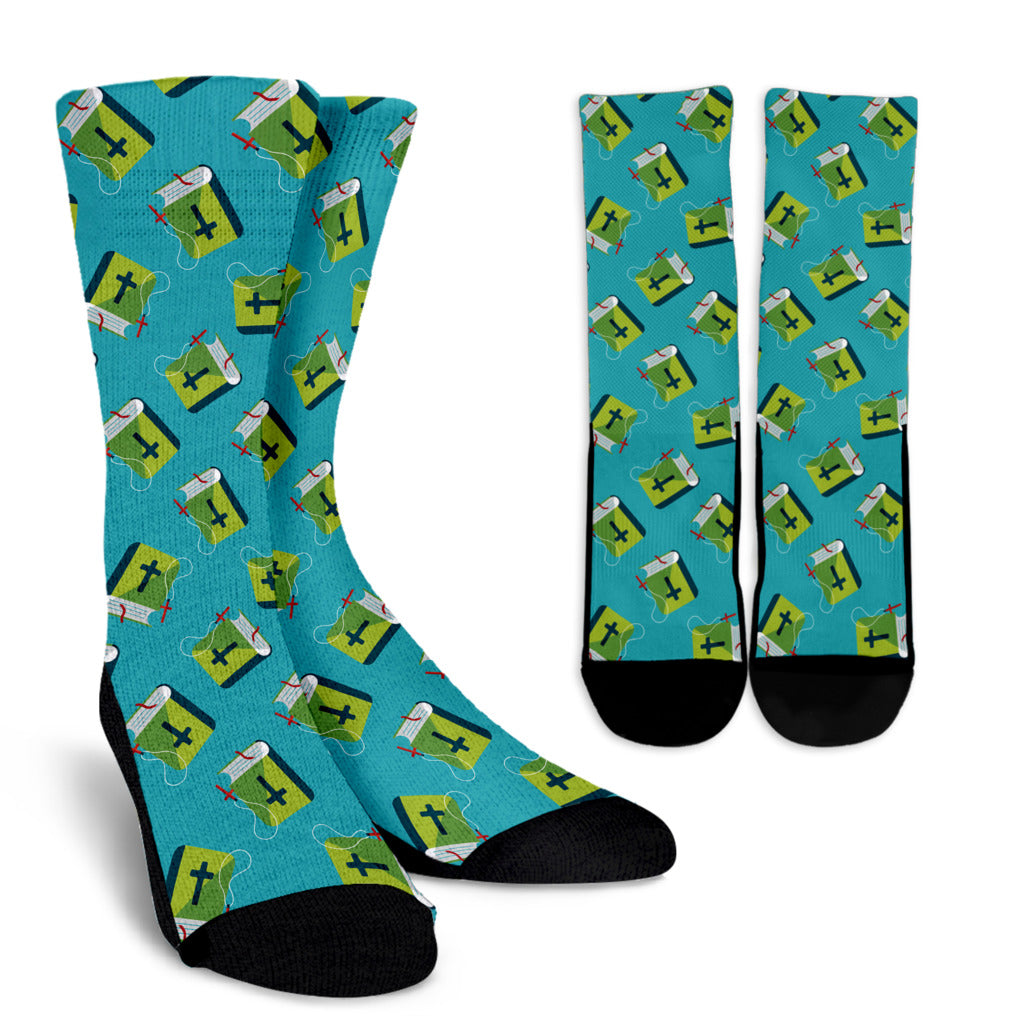 Bible Pattern Print Design 01 Crew Socks