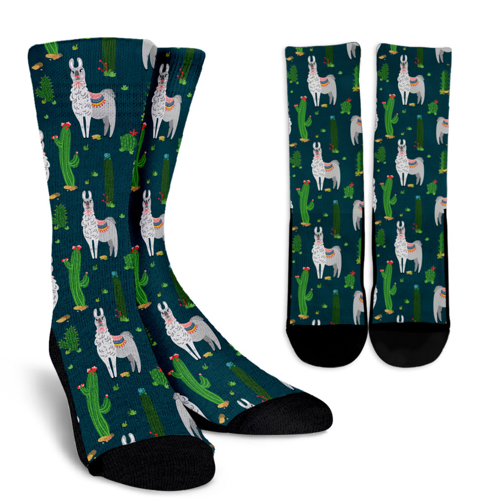 Llama Cactus Pattern Print Design 013 Crew Socks