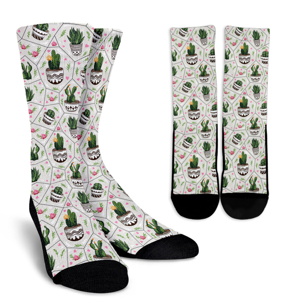 Cactus Pattern Print Design 04 Crew Socks