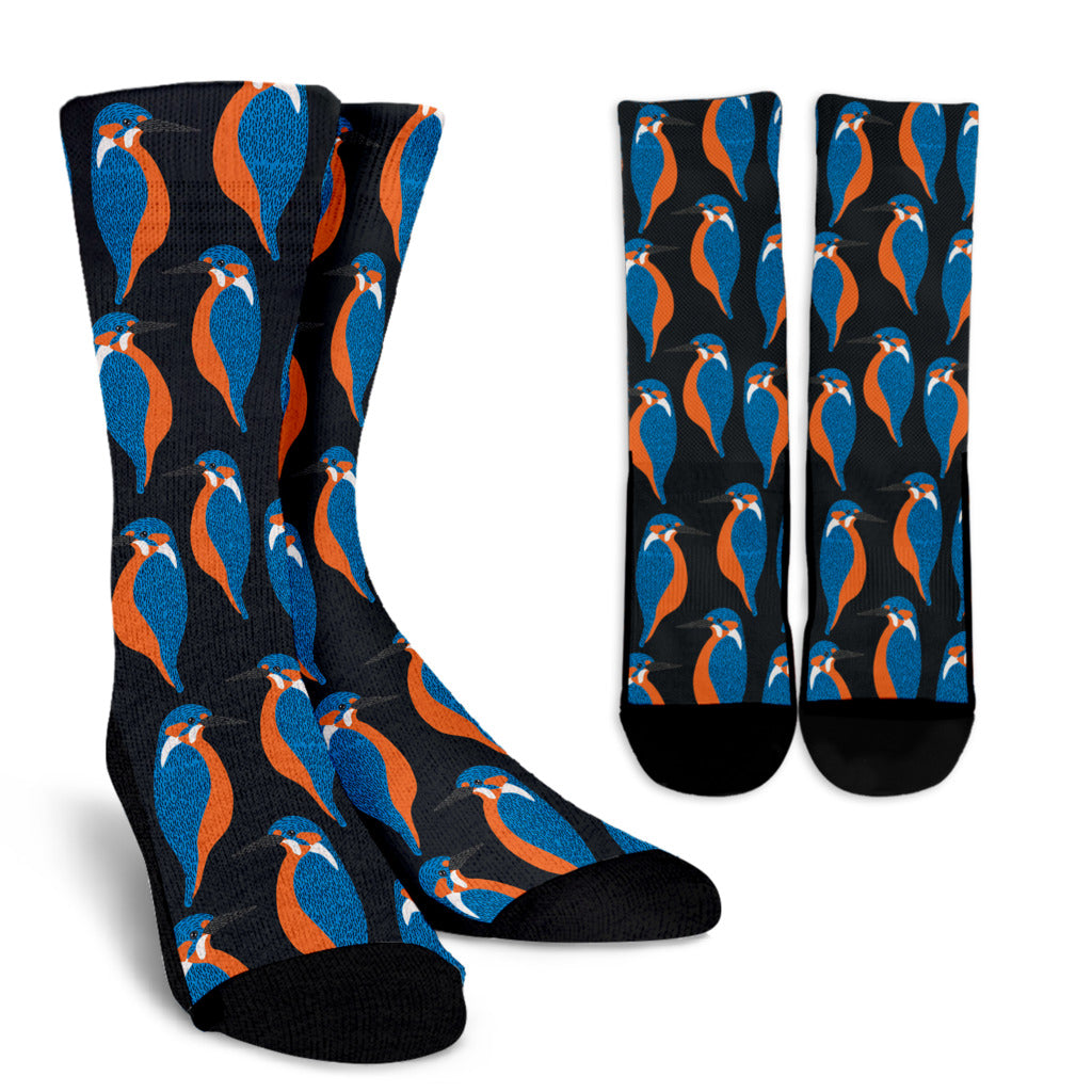 Kingfisher Pattern Print Design 03 Crew Socks