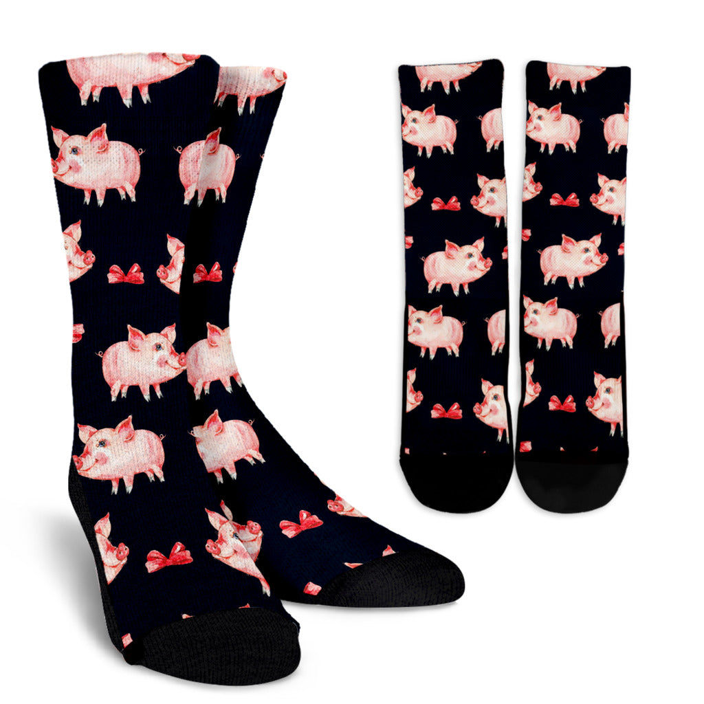 Pig Cute Pattern Print Design 02 Crew Socks