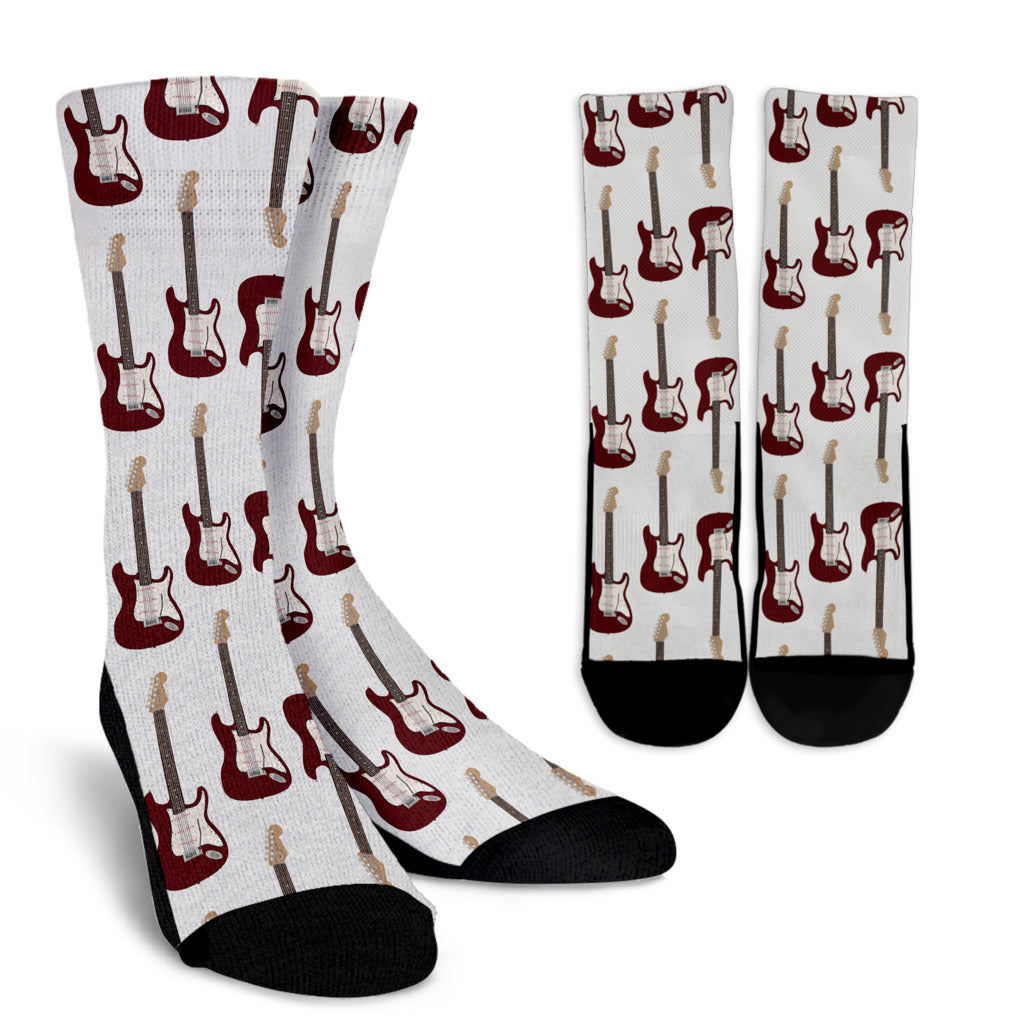 Bass Guitar Pattern Print Design 03 Crew Socks