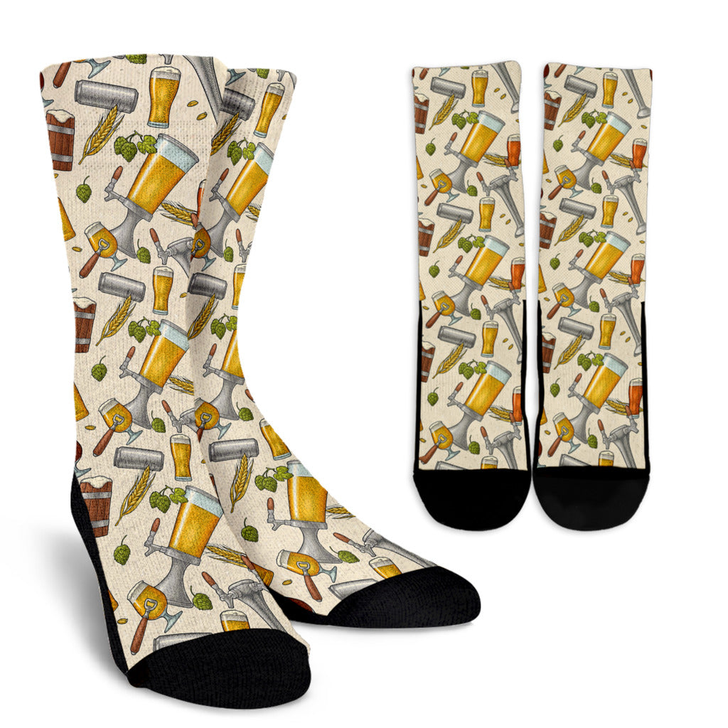 Beer Pattern Print Design 05 Crew Socks
