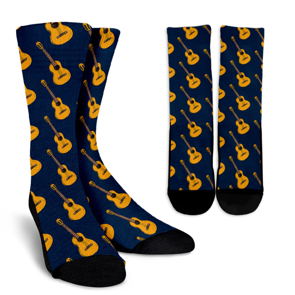 Acoustic Guitar Pattern Print Design 04 Crew Socks