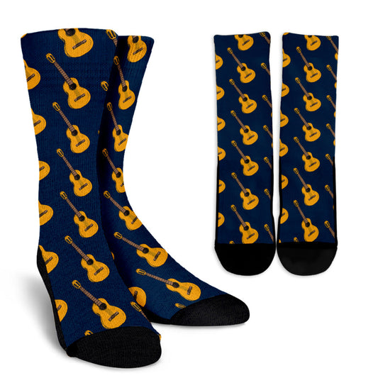Acoustic Guitar Pattern Print Design 04 Crew Socks