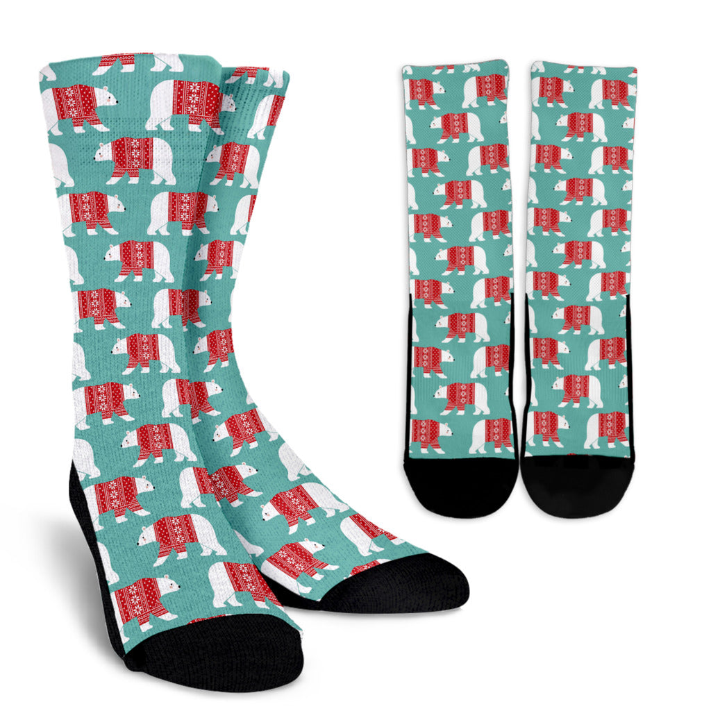 Polar Bear Pattern Print Design A04 Crew Socks