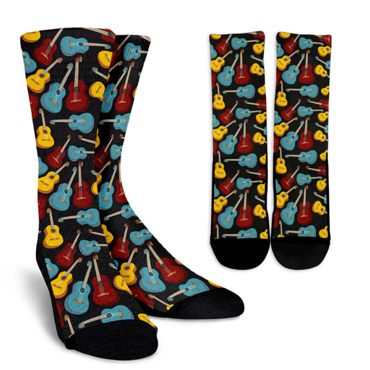 Acoustic Guitar Pattern Print Design 01 Crew Socks