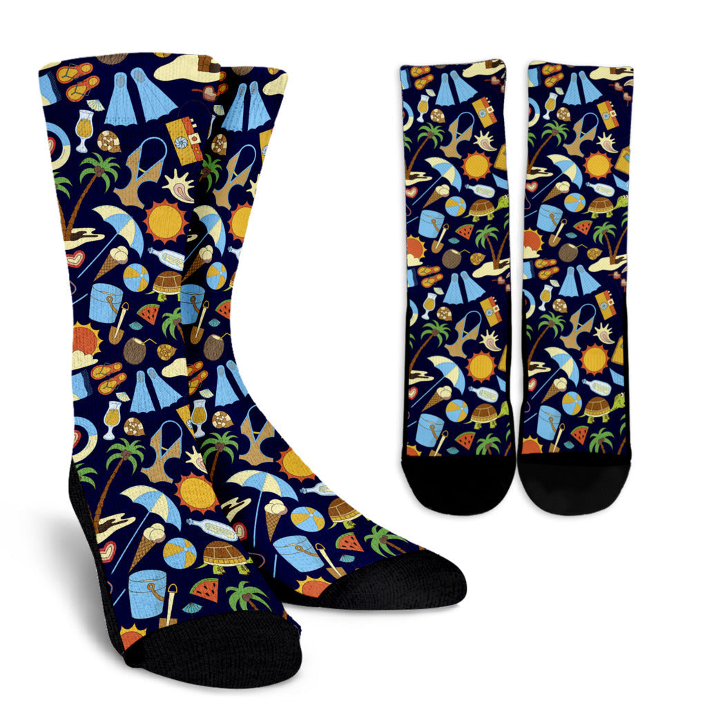 Beach Themed Pattern Print Design 04 Crew Socks