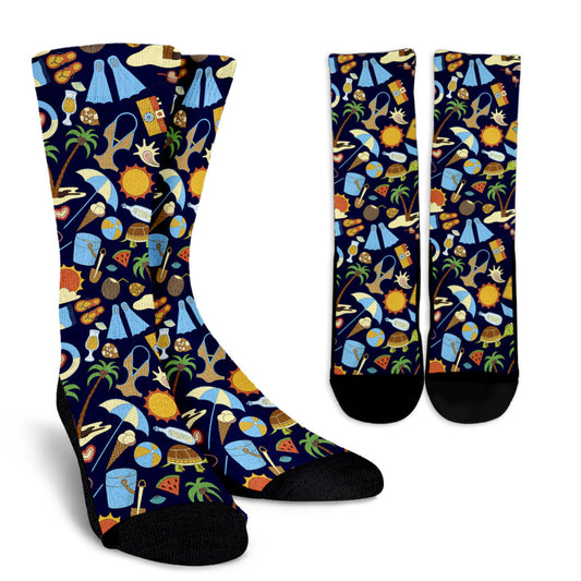 Beach Themed Pattern Print Design 04 Crew Socks