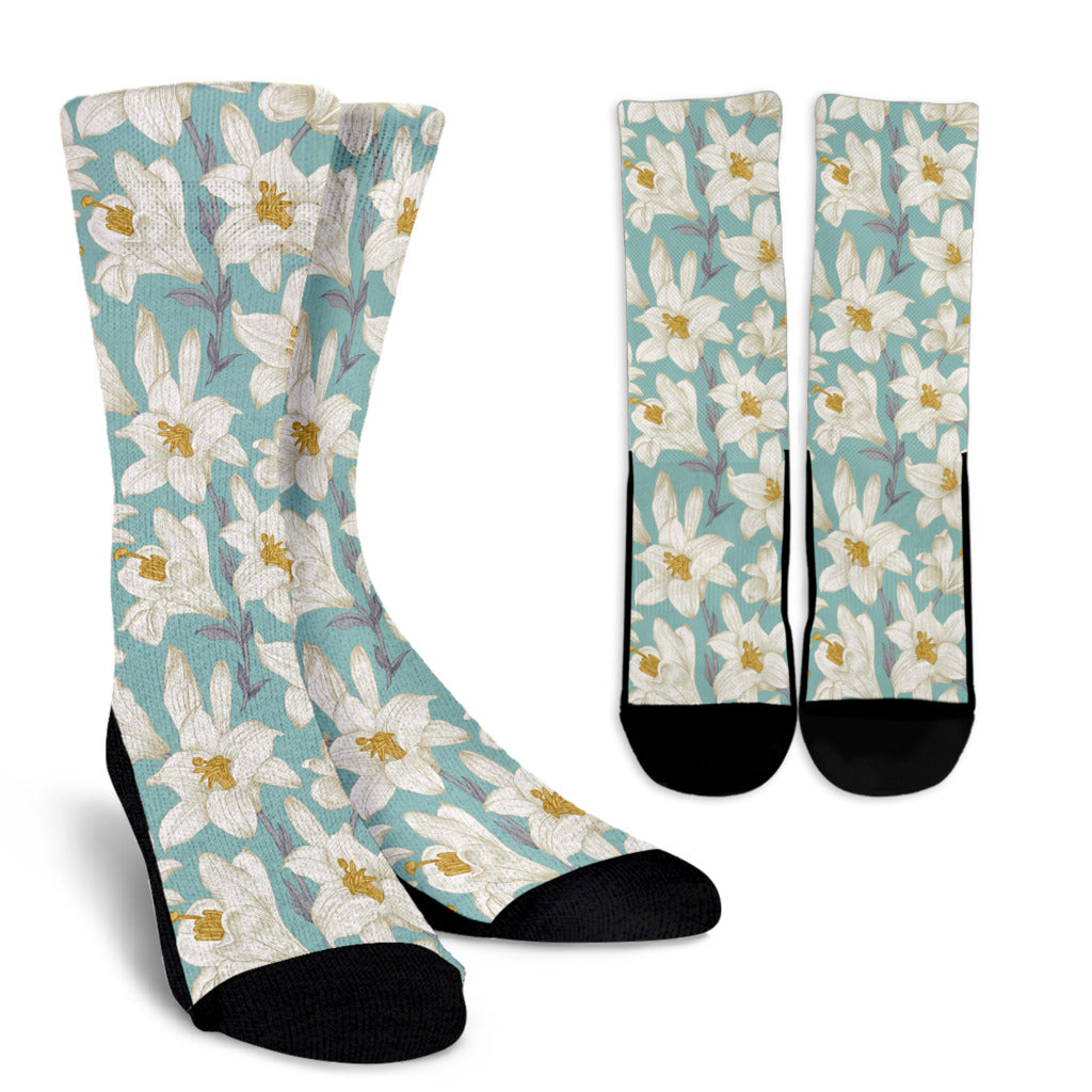 Lily Pattern Print Design 02 Crew Socks