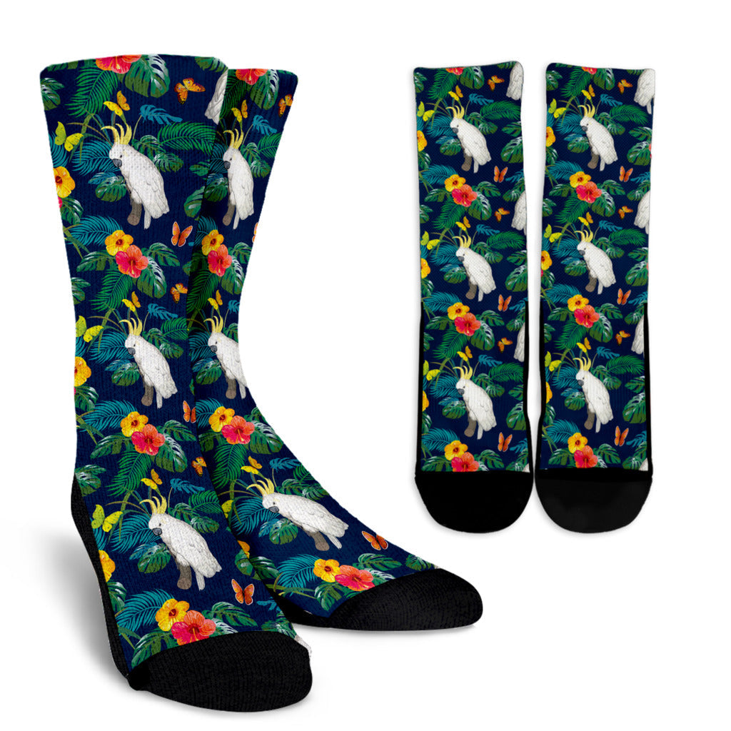 Cockatoo Tropical Pattern Print Design 02 Crew Socks