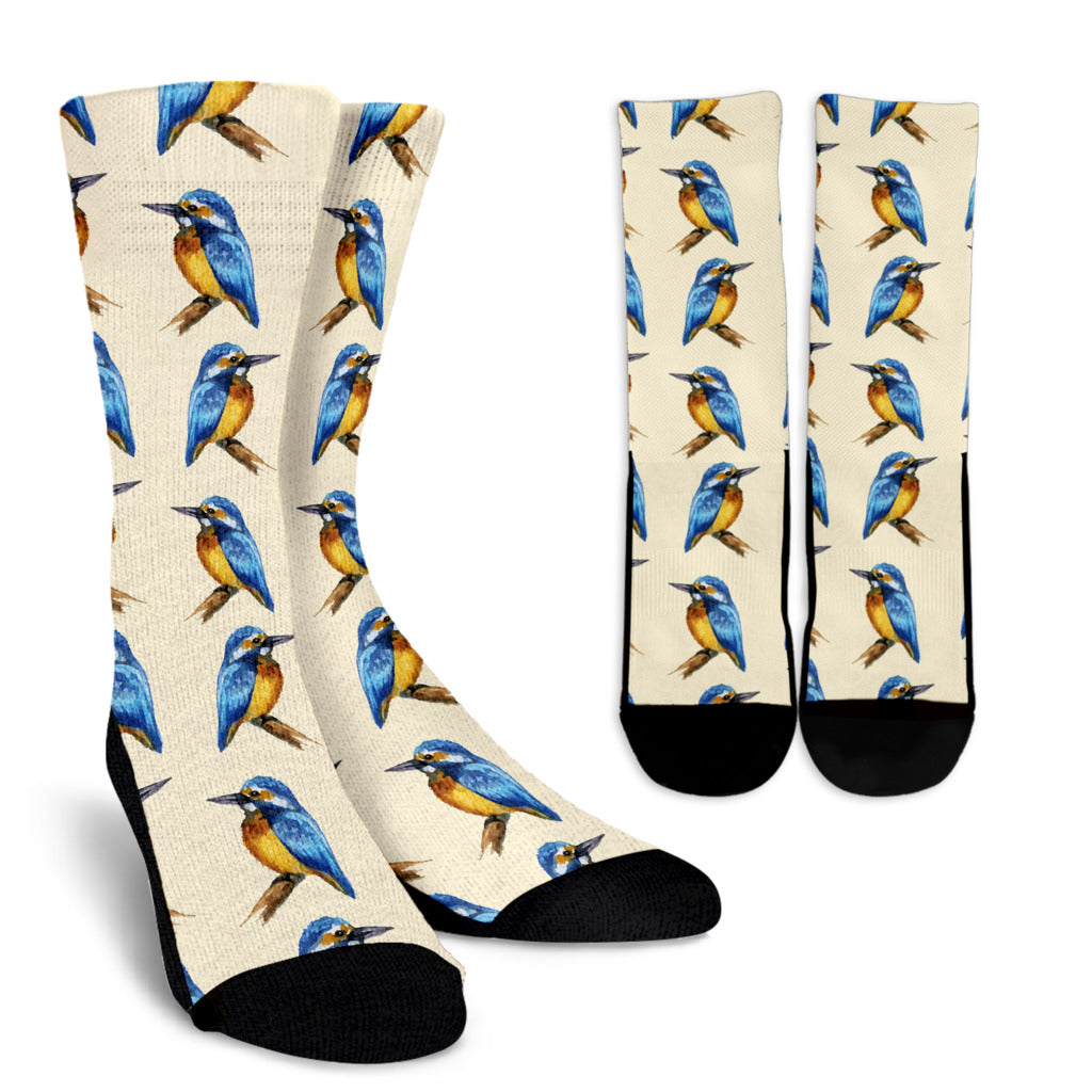 Kingfisher Pattern Print Design 01 Crew Socks