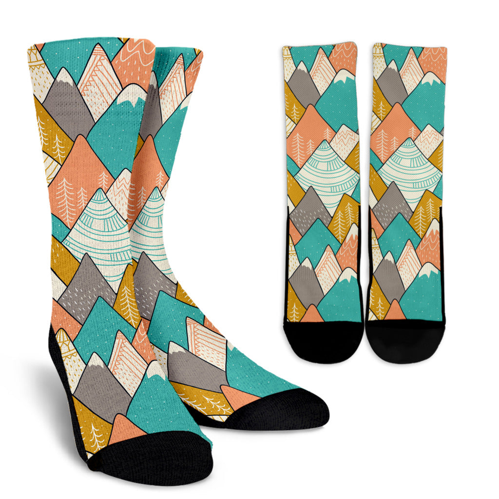 Mountain Pattern Print Design 02 Crew Socks