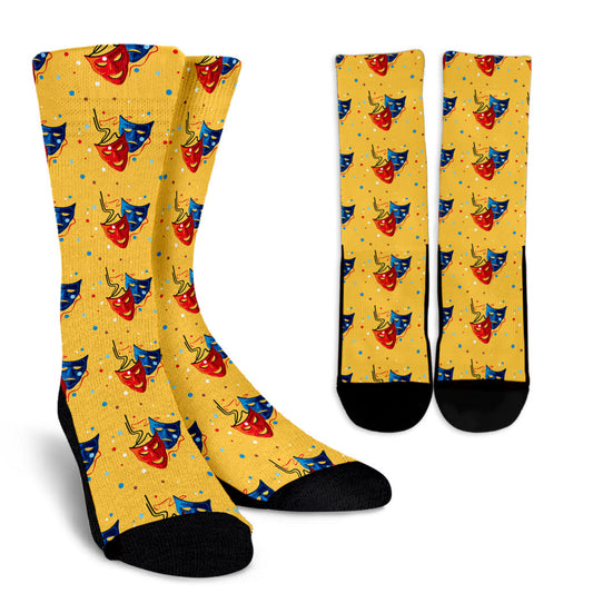 Acting Mask Pattern Print Design 02 Crew Socks