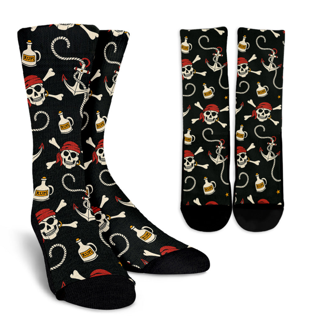 Pirate Pattern Print Design A02 Crew Socks