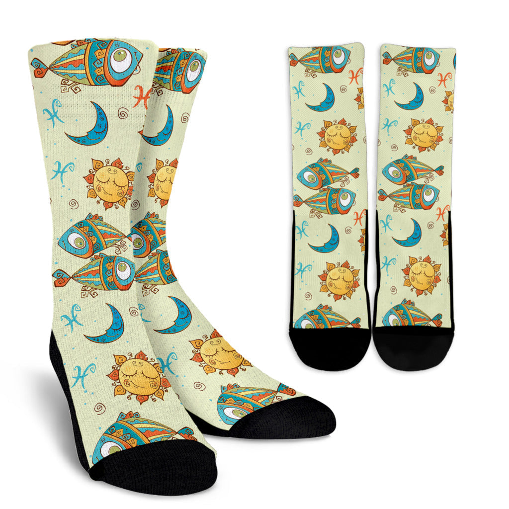Pisces Pattern Print Design A03 Crew Socks