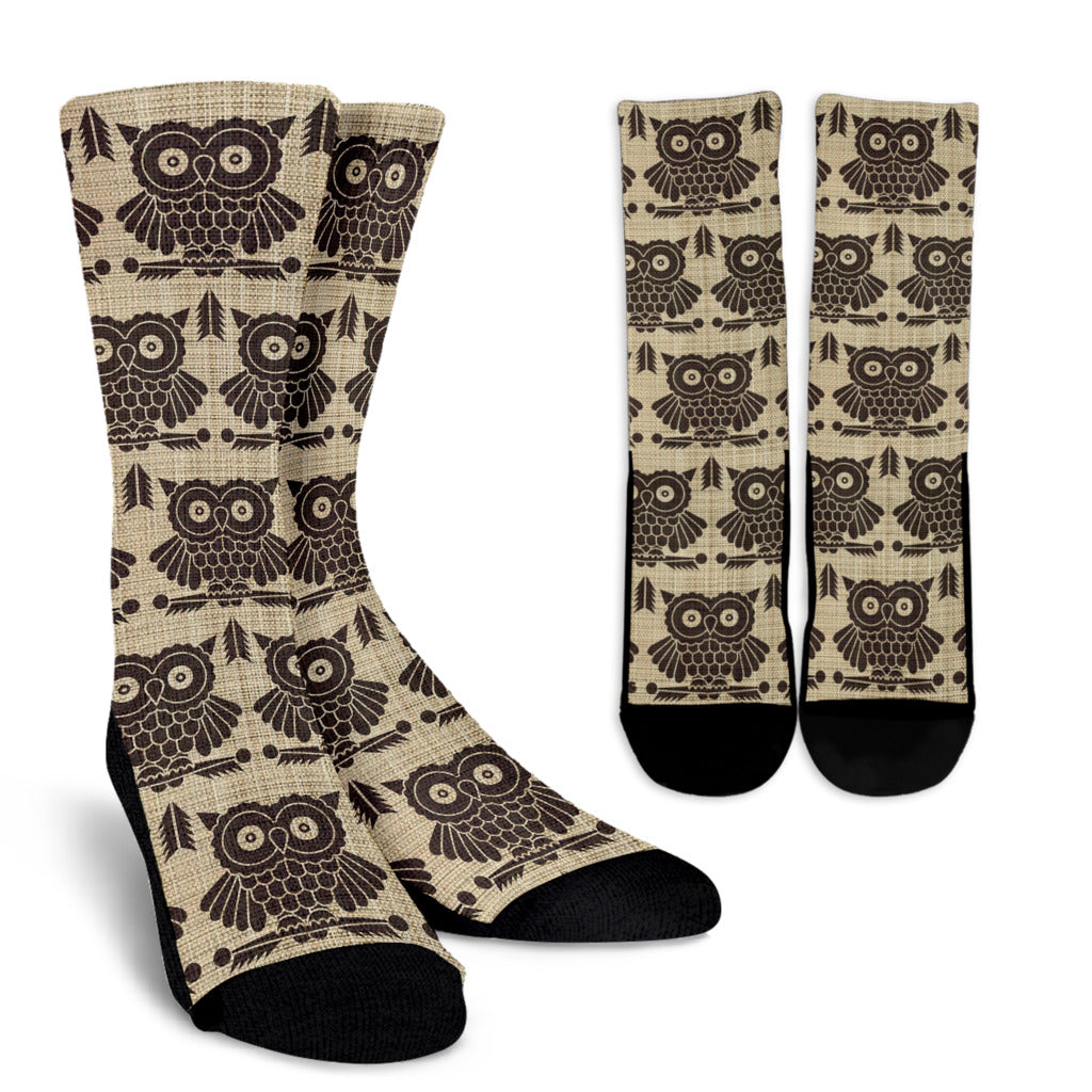 Owl Pattern Print Design A01 Crew Socks