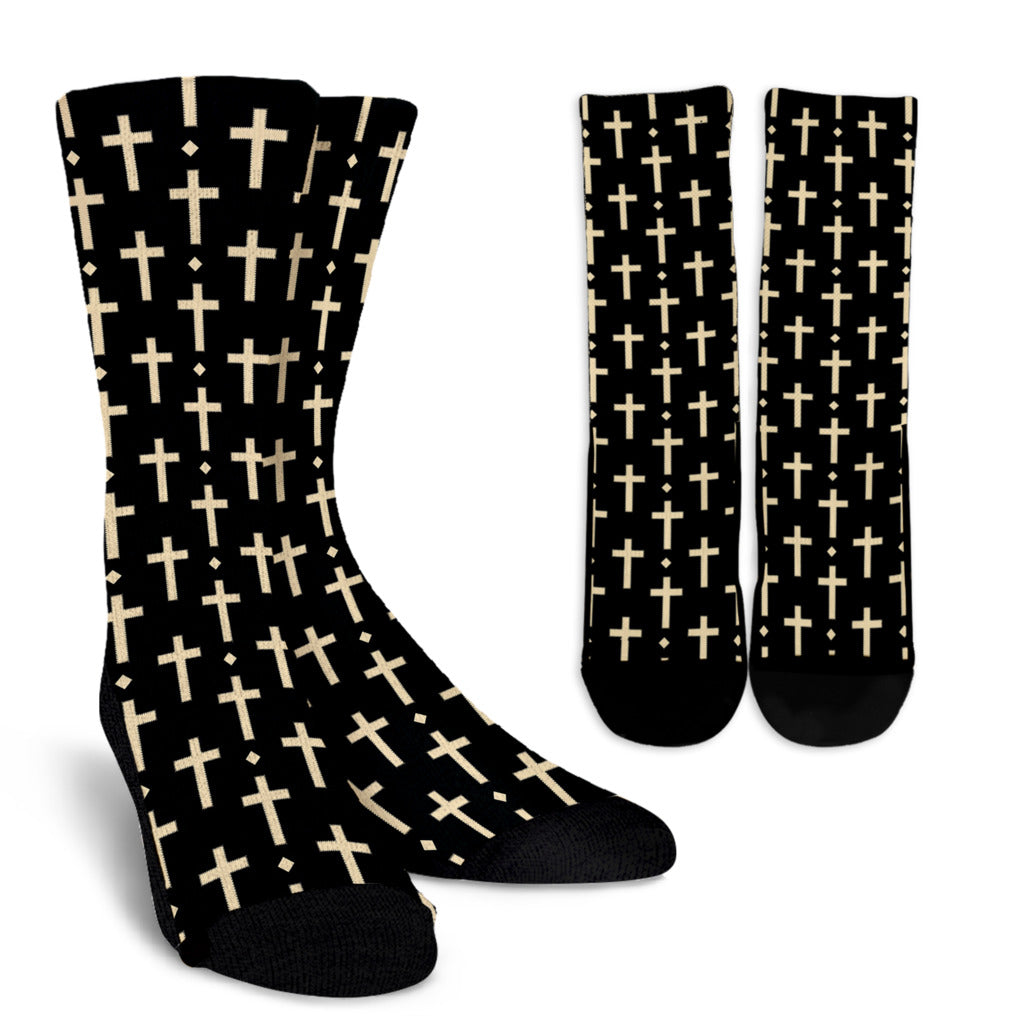 Cross Pattern Print Design 03 Crew Socks