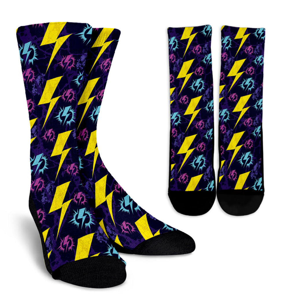 Lightning Thunder Pattern Print Design 01 Crew Socks
