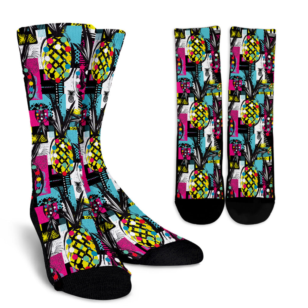 Pop Art Pineapple Pattern Print Design A02 Crew Socks
