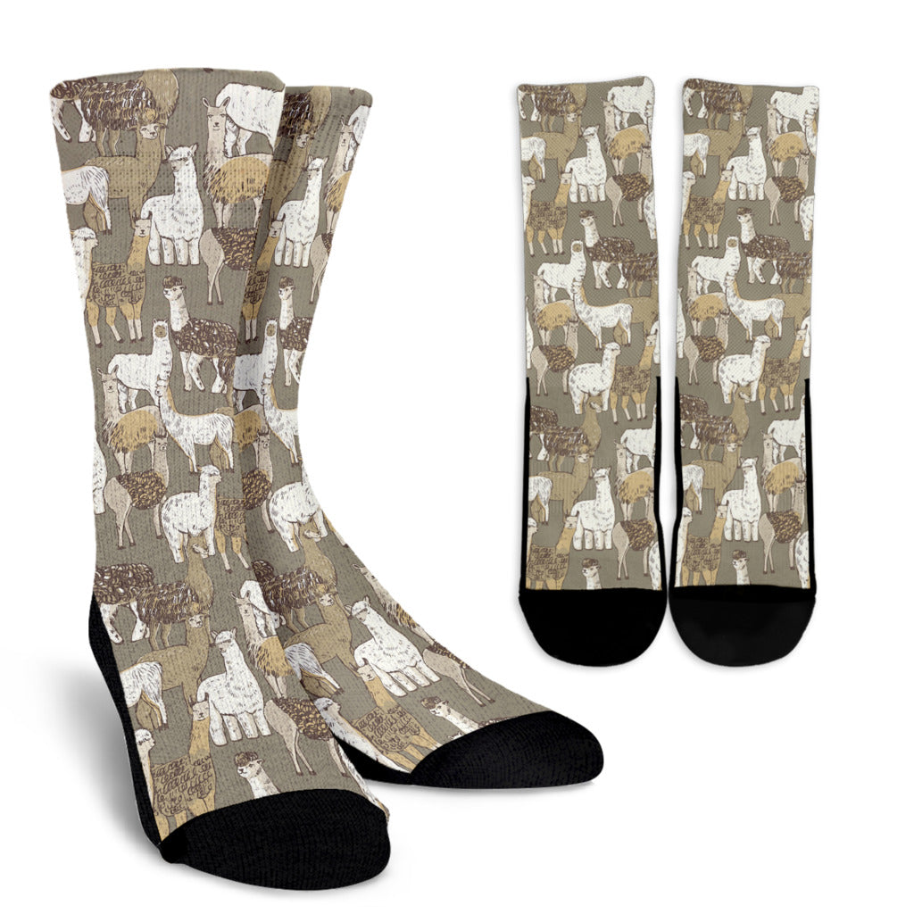 Alpaca Pattern Print Design 01 Crew Socks