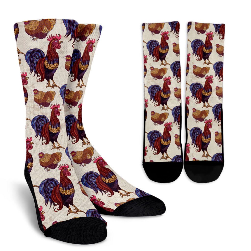 Rooster Pattern Print Design A03 Crew Socks