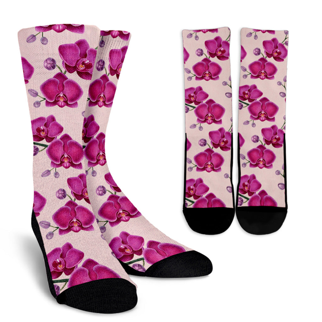 Orchid Pattern Print Design A02 Crew Socks