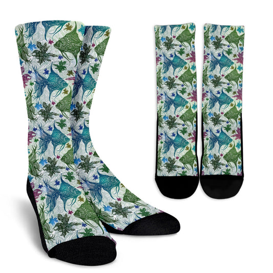 Angelfish Tribal Pattern Print Design 01 Crew Socks