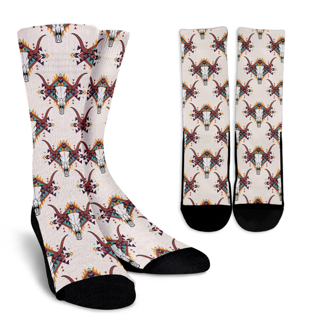 Buffalo Head Pattern Print Design 02 Crew Socks