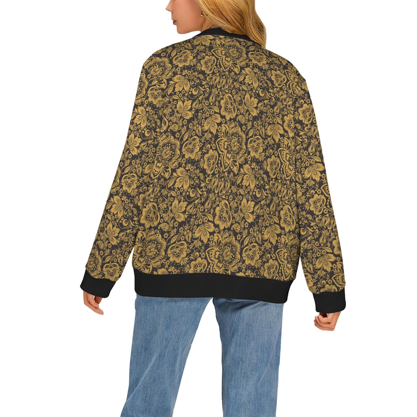 Brocade Gold Pattern Print Design 01 Women's Cardigan