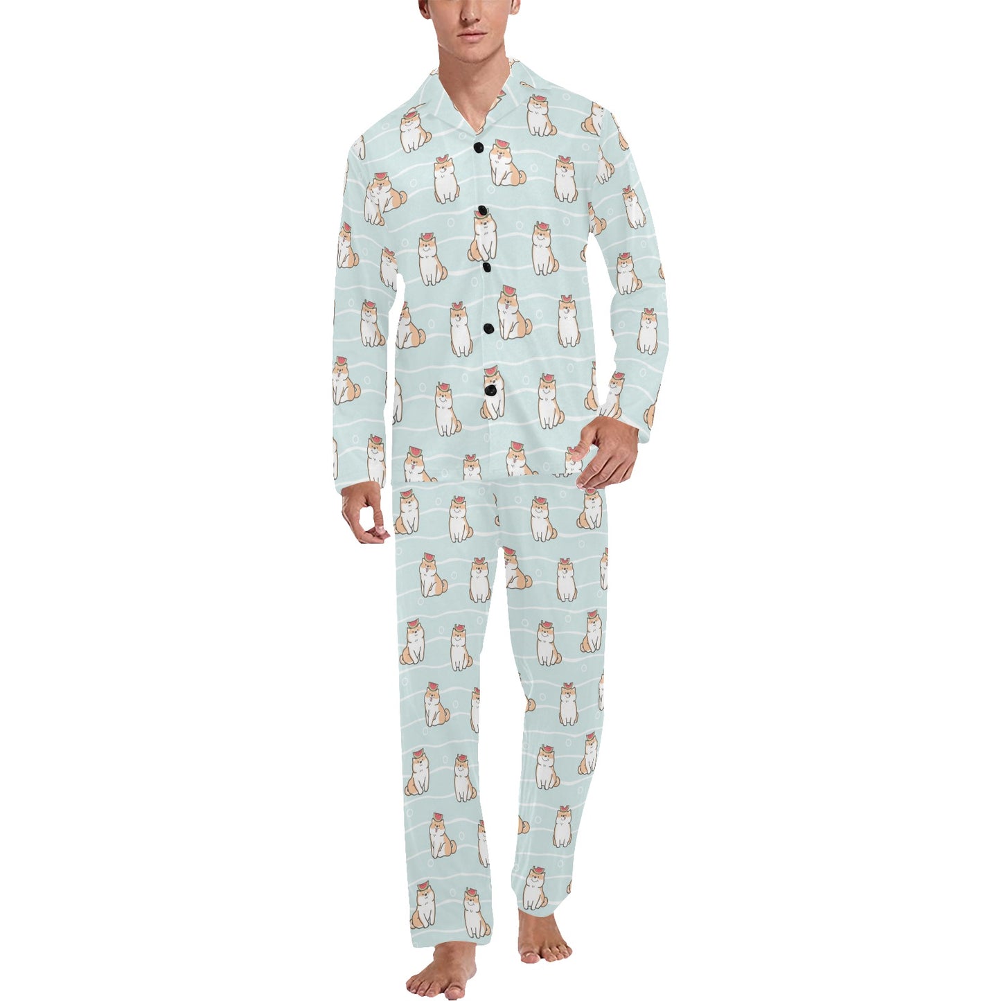 Shiba Inu Print Design LKS3011 Men's Long Pajama Set