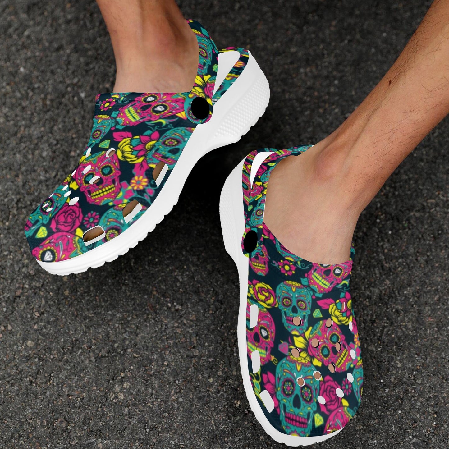 Sugar Skull Floral Design Themed Print Unisex Clogs Shoes
